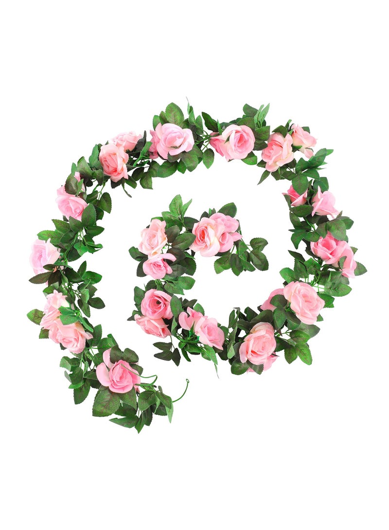 Artificial Rose Garland, 2 Pack 15 FT Pink Fake Rose Vine Hanging Flowers Plants Faux Flower for Wedding Home Garden Office Hotel Party Craft Art Decoration - Image 1